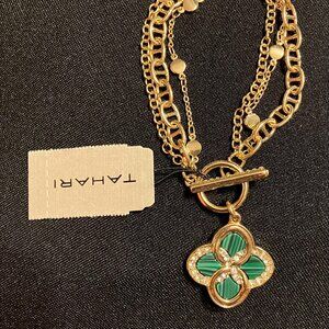 Tahari 3 Chain 4 Leaf Clover Charm Gold Tone 7"